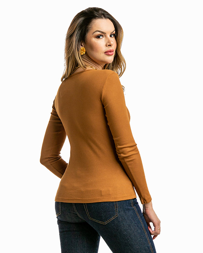 Blusa Manga Longa Gola U