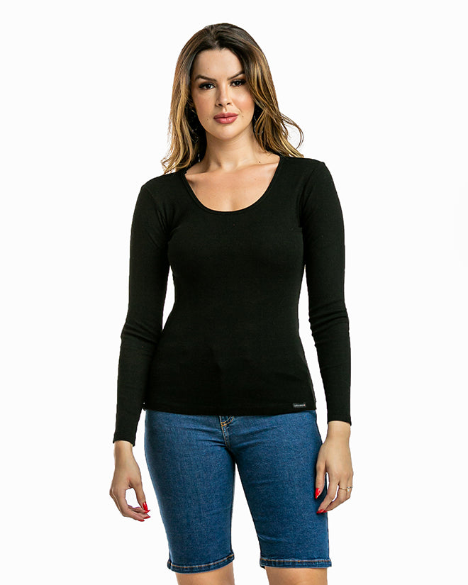 Blusa Manga Longa Gola U