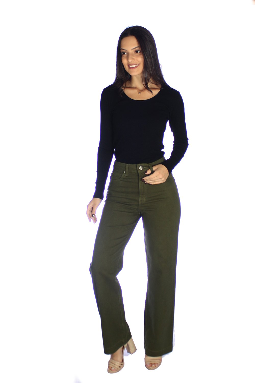 Calça Feminina Cintura Alta Wide Leg