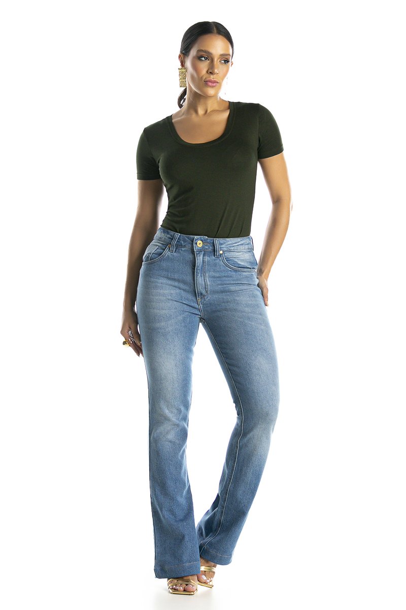 Calça Jeans Feminina Alta Flare