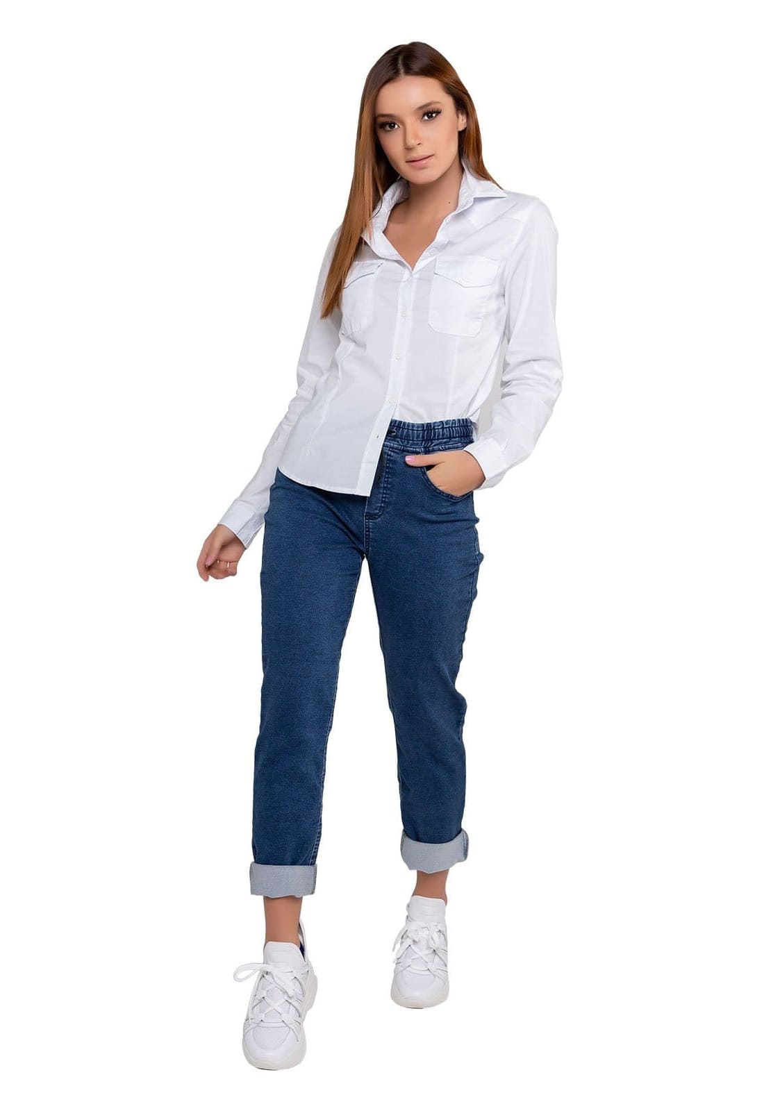 Camisa Feminina Tricoline com Elastano Manga Longa - www.latifundio.com.br