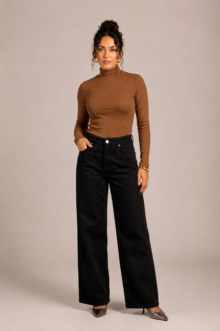 Blusa Feminina Manga Longa Gola Alta - Marrom