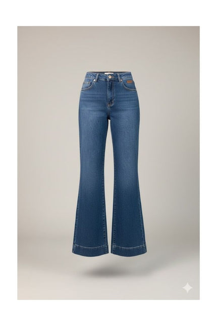Calça Feminina Wide Flare - Jeans Médio - www.latifundio.com.br