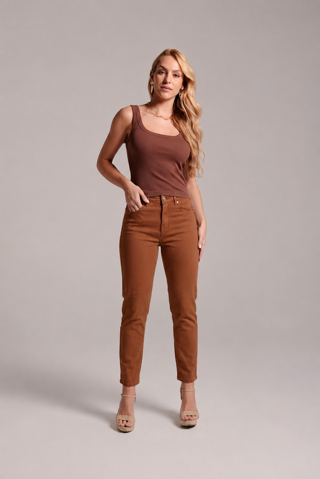 Calça Alta Cropped - Marrom - www.latifundio.com.br