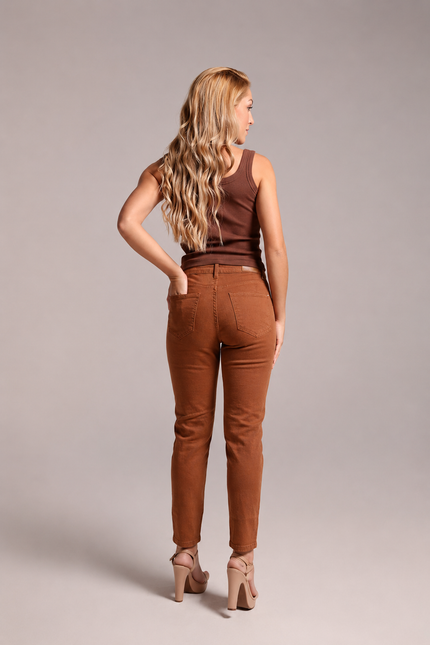 Calça Alta Cropped - Marrom
