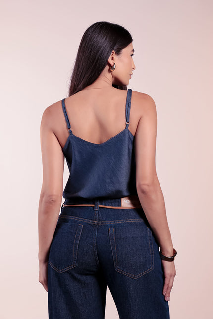 Blusa Feminina de Alças - Jeans Escuro - www.latifundio.com.br