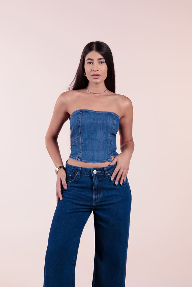 Top Tomara que Caia - Jeans Médio - www.latifundio.com.br