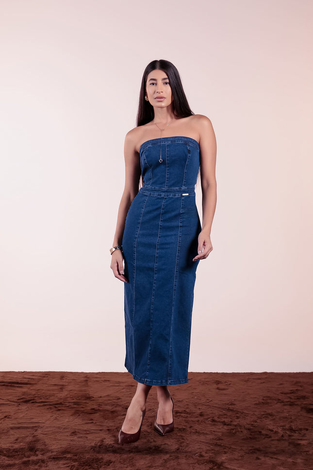 Vestido Tomara Que Caia Midi - Jeans Médio - www.latifundio.com.br