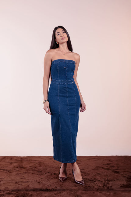Vestido Tomara Que Caia Midi - Jeans Médio - www.latifundio.com.br