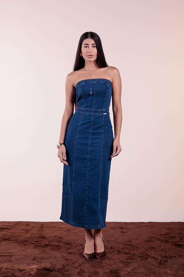 Vestido Tomara Que Caia Midi - Jeans Médio - www.latifundio.com.br