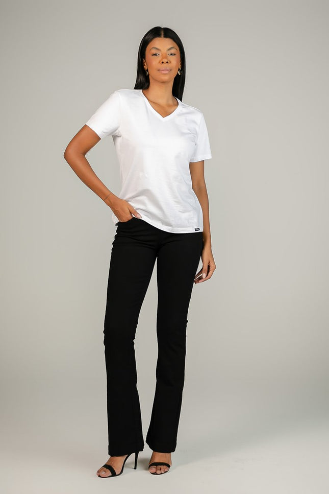 Calça Feminina Tradicional Alta Flare - Preto