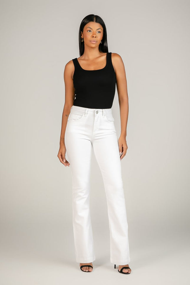 Calça Feminina Tradicional Alta Flare - Branco
