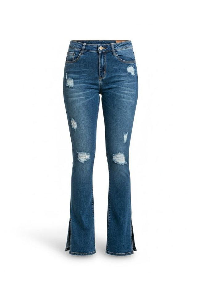 Calça Feminina Flare com Abertura na Barra - Jeans Claro - www.latifundio.com.br