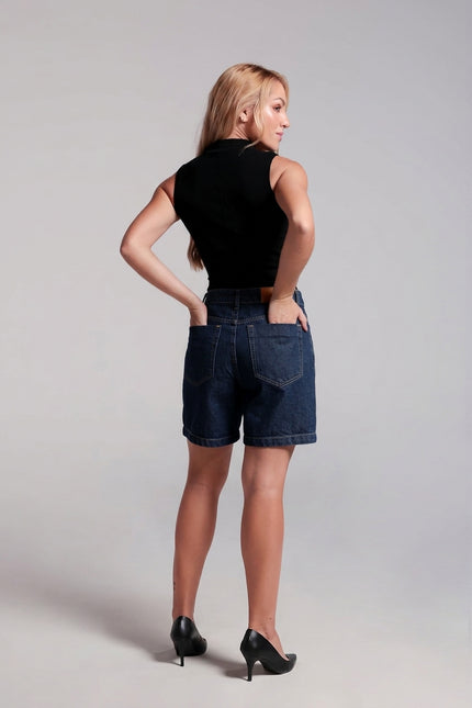 Bermuda Feminina Meia Coxa - Jeans Escuro
