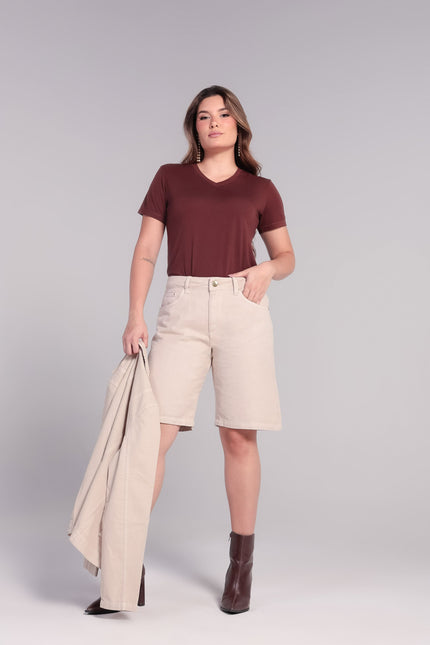 Blusa Feminina Soft Decote V - Marrom - www.latifundio.com.br