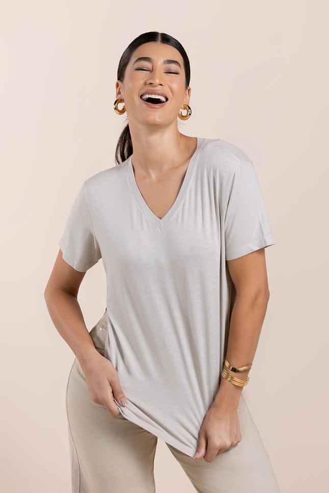 Blusa Feminina Soft Decote V - Off White