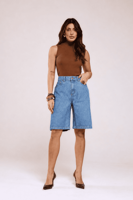 Jorts Feminino Stone - Jeans Claro