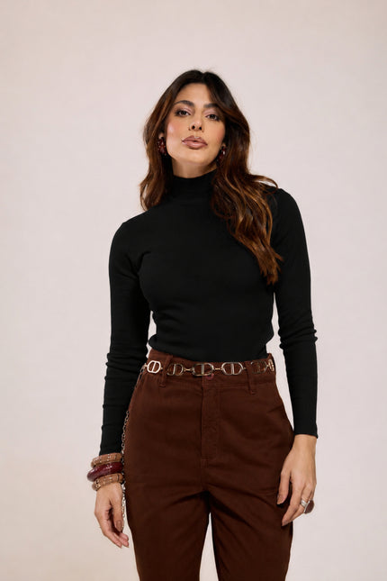Blusa Feminina Manga Longa Gola Alta - Preto - www.latifundio.com.br