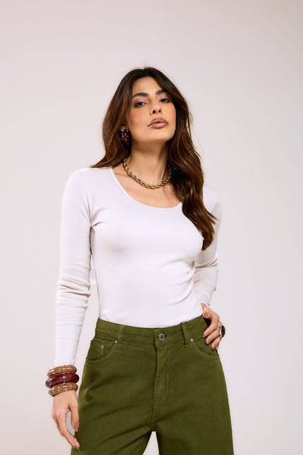 Camisa Feminina Manga Longa - Off White - www.latifundio.com.br