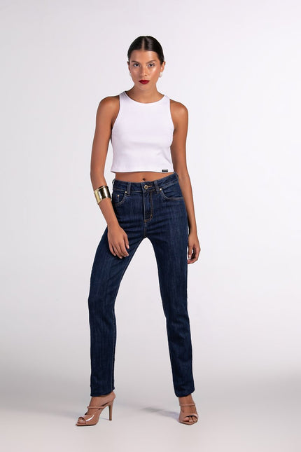 Calça Feminina Jeans Cigarrete Tradicional - Jeans Médio - www.latifundio.com.br