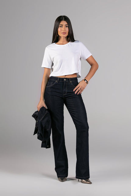 Calça  Feminina Tradicional Alta Boot Cut - Jeans Escuro - www.latifundio.com.br