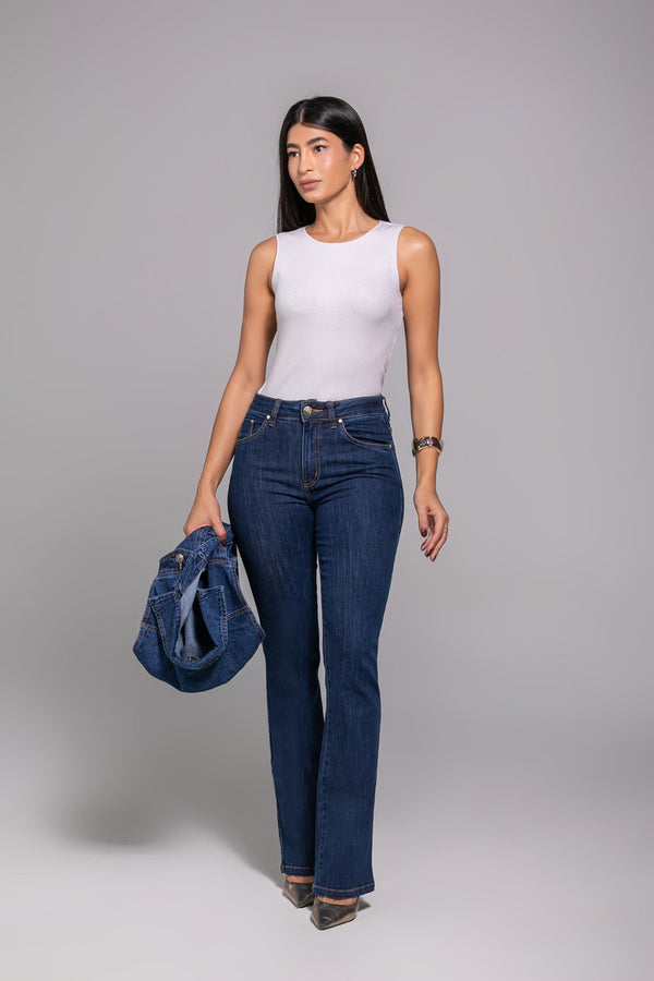 Calça Feminina Tradicional Alta Boot Cut - Jeans Médio