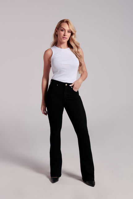 Calça Feminina Tradicional Alta Flare - Preto
