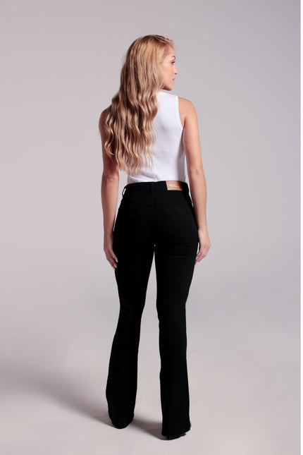 Calça Feminina Tradicional Alta Flare - Preto