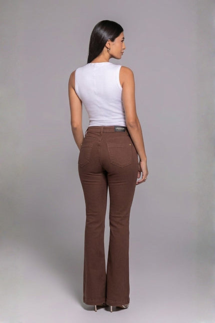 Calça Feminina Tradicional Alta Flare - Marrom