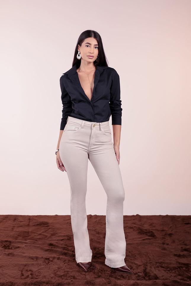 Calça Feminina Tradicional Alta Flare - Off White