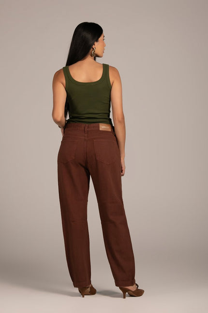 Calça Feminina Barrel - Marrom
