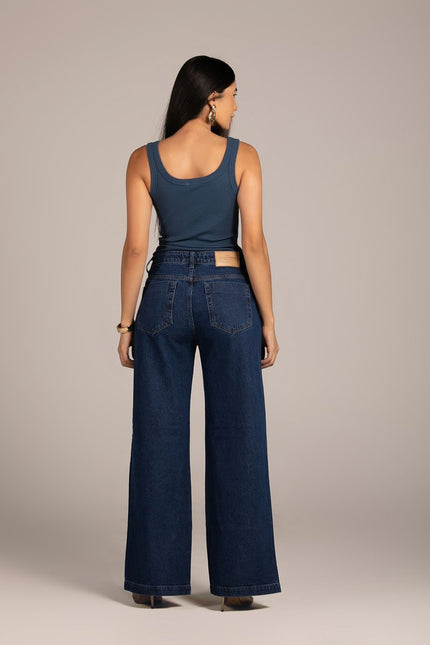 Calça Feminina Wide - Jeans Escuro - www.latifundio.com.br