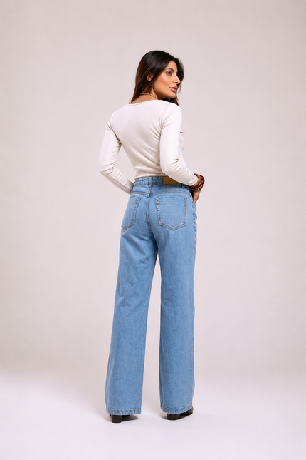 Calça Feminina Wide Stone - Jeans Claro