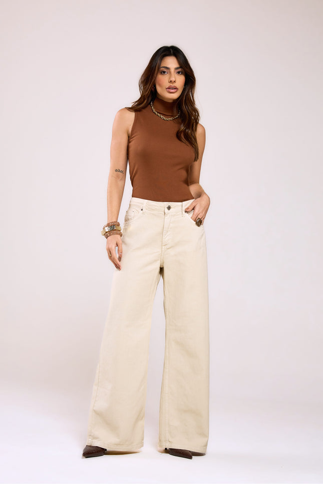 Calça Feminina Wide Pantalona - Off White - www.latifundio.com.br