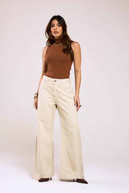 Calça Feminina Wide Pantalona - Off White - www.latifundio.com.br