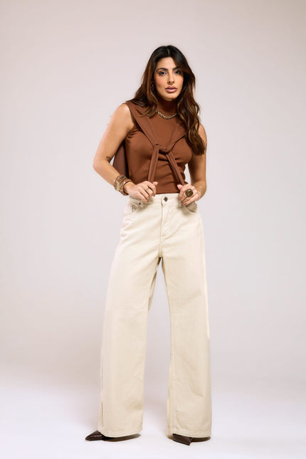 Calça Feminina Wide Pantalona - Off White - www.latifundio.com.br