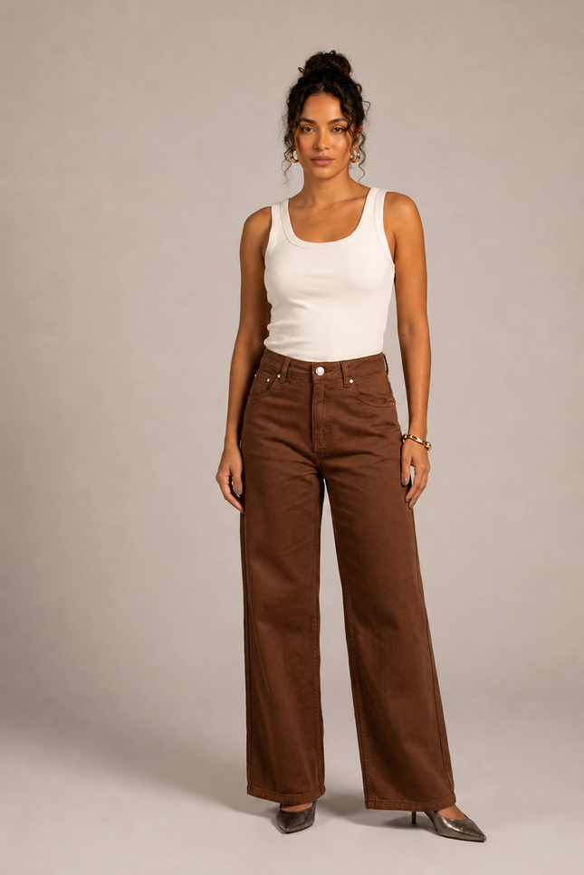 Calça Feminina Wide Pantalona - Marrom - www.latifundio.com.br