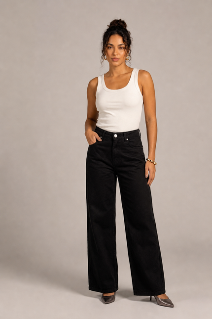 Calça Feminina Wide Pantalona - Preto - www.latifundio.com.br