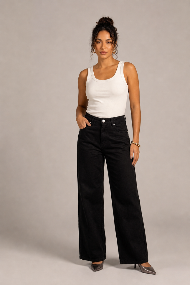Calça Feminina Wide Pantalona - Preto - www.latifundio.com.br