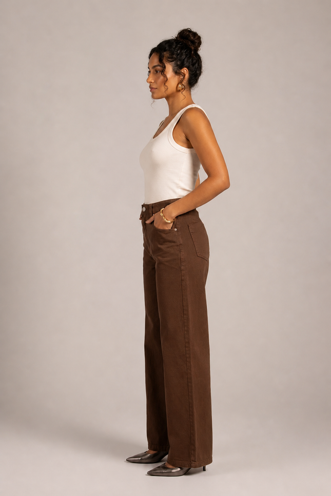 Calça Feminina Wide Pantalona - Marrom - www.latifundio.com.br