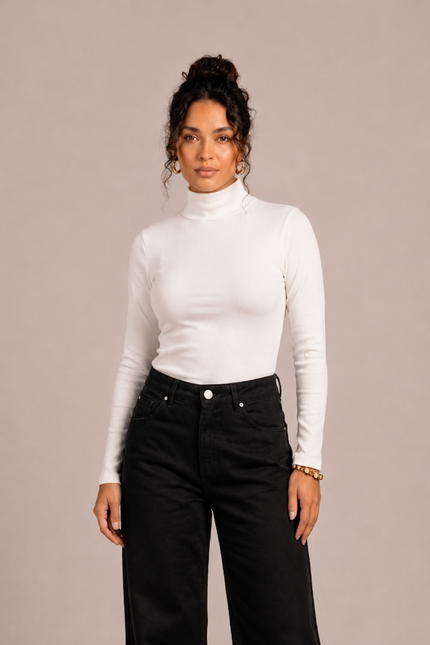 Blusa Feminina Manga Longa Gola Alta - Branco