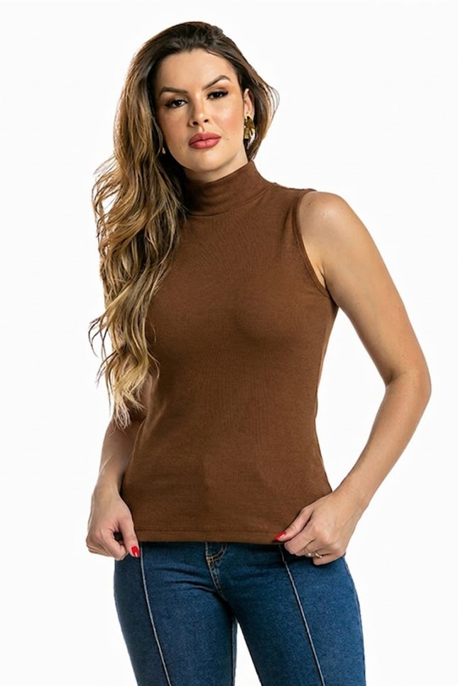 Blusa Feminina Gola Alta - Marrom - www.latifundio.com.br