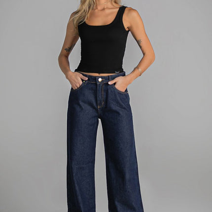 Calça Feminina Pantalona - Jeans Escuro - www.latifundio.com.br