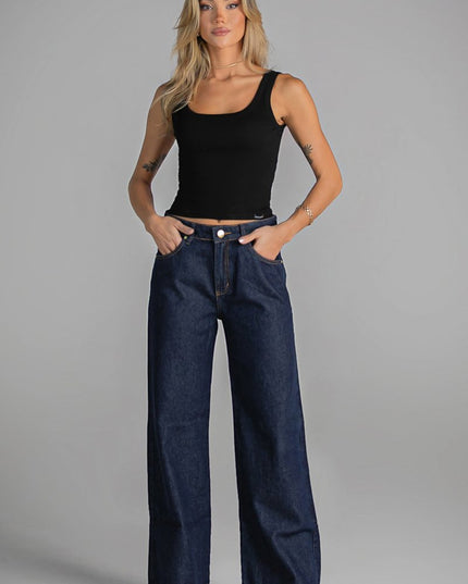 Calça Feminina Pantalona - Jeans Escuro - www.latifundio.com.br