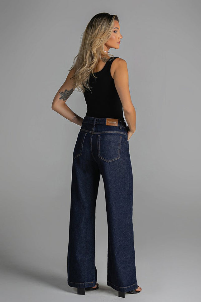 Calça Feminina Pantalona - Jeans Escuro - www.latifundio.com.br