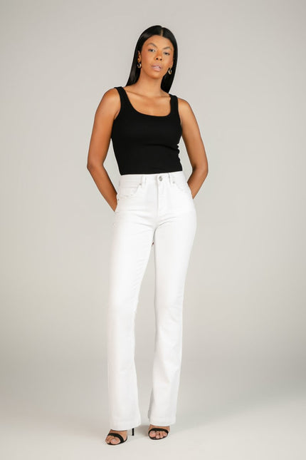 Calça Feminina Tradicional Alta Flare - Branco - www.latifundio.com.br