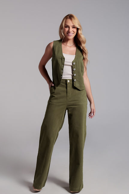 Calça Feminina Pantalona - Verde Militar - www.latifundio.com.br