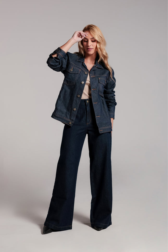 Calça Feminina Pantalona - Jeans Escuro