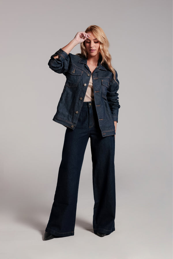 Calça Feminina Pantalona - Jeans Escuro