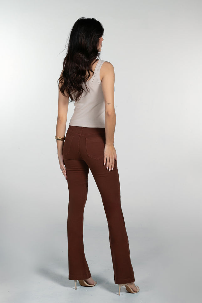 Calça Feminina Tradicional Alta Flare - Marrom